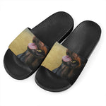 Vintage Rottweiler Portrait Print Black Slide Sandals