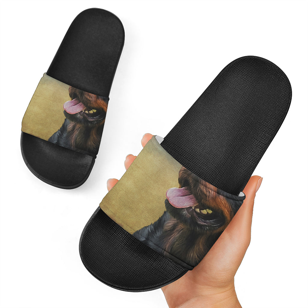 Vintage Rottweiler Portrait Print Black Slide Sandals