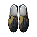 Vintage Rottweiler Portrait Print Black Slip On Shoes