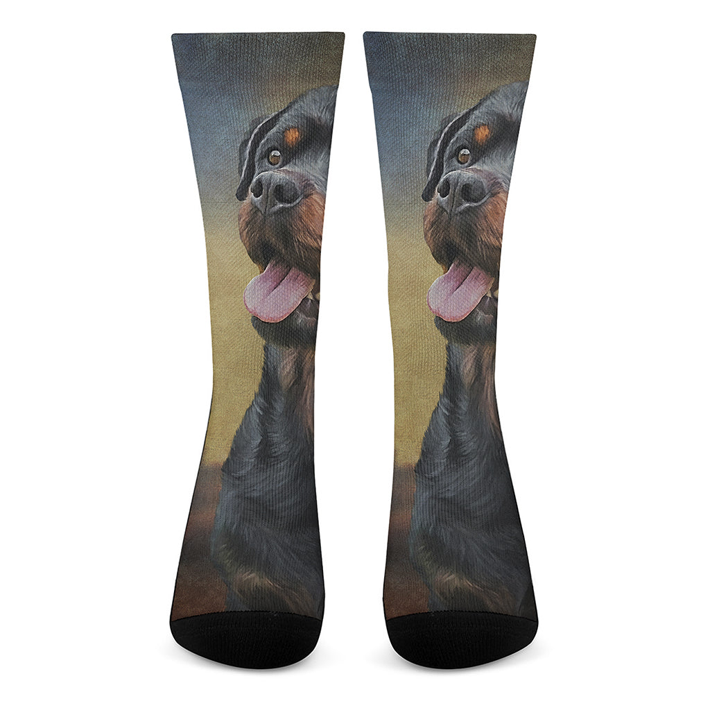 Vintage Rottweiler Portrait Print Crew Socks