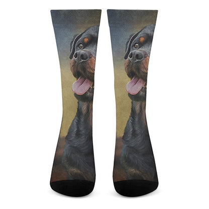 Vintage Rottweiler Portrait Print Crew Socks