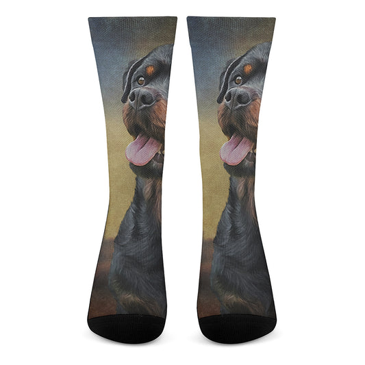 Vintage Rottweiler Portrait Print Crew Socks