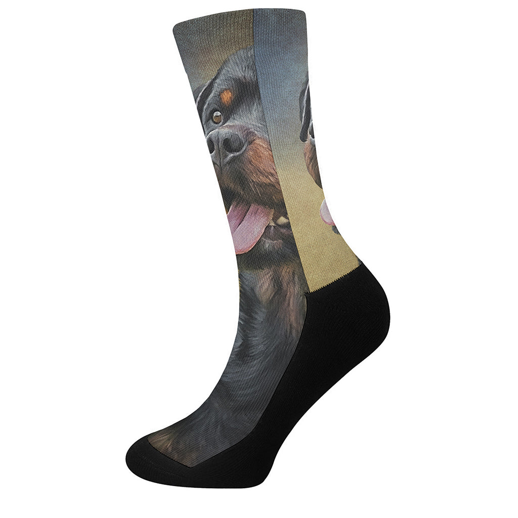 Vintage Rottweiler Portrait Print Crew Socks