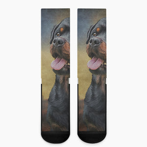 Vintage Rottweiler Portrait Print Crew Socks