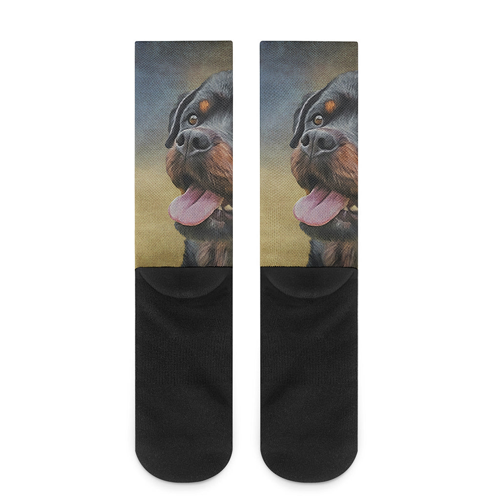 Vintage Rottweiler Portrait Print Crew Socks