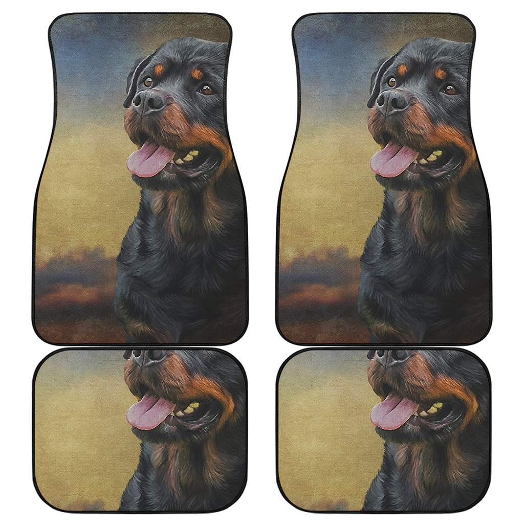 Vintage Rottweiler Portrait Print Front and Back Car Floor Mats