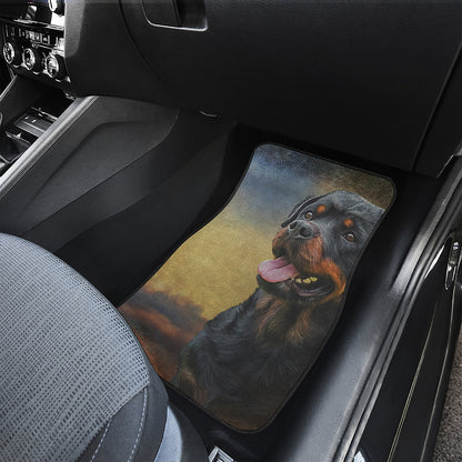 Vintage Rottweiler Portrait Print Front Car Floor Mats