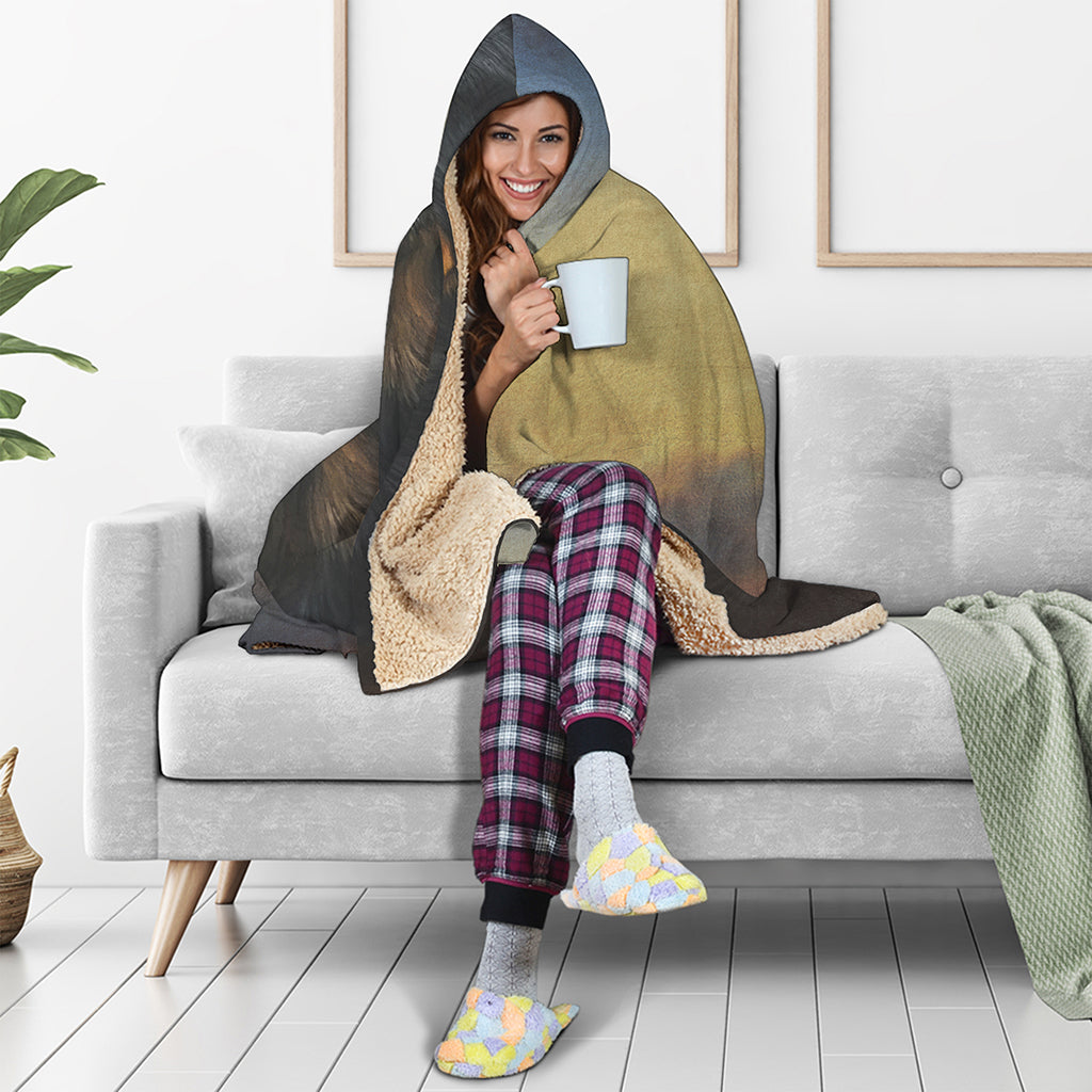 Vintage Rottweiler Portrait Print Hooded Blanket