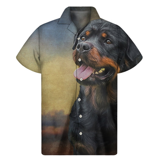 Vintage Rottweiler Portrait Print Men's Short Sleeve Shirt
