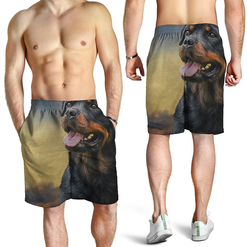 Vintage Rottweiler Portrait Print Men's Shorts