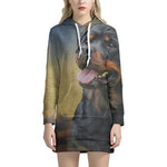 Vintage Rottweiler Portrait Print Pullover Hoodie Dress