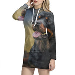 Vintage Rottweiler Portrait Print Pullover Hoodie Dress