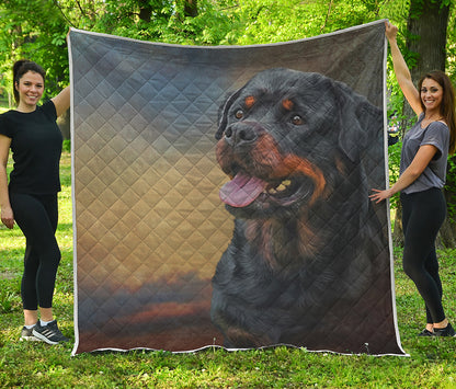 Vintage Rottweiler Portrait Print Quilt