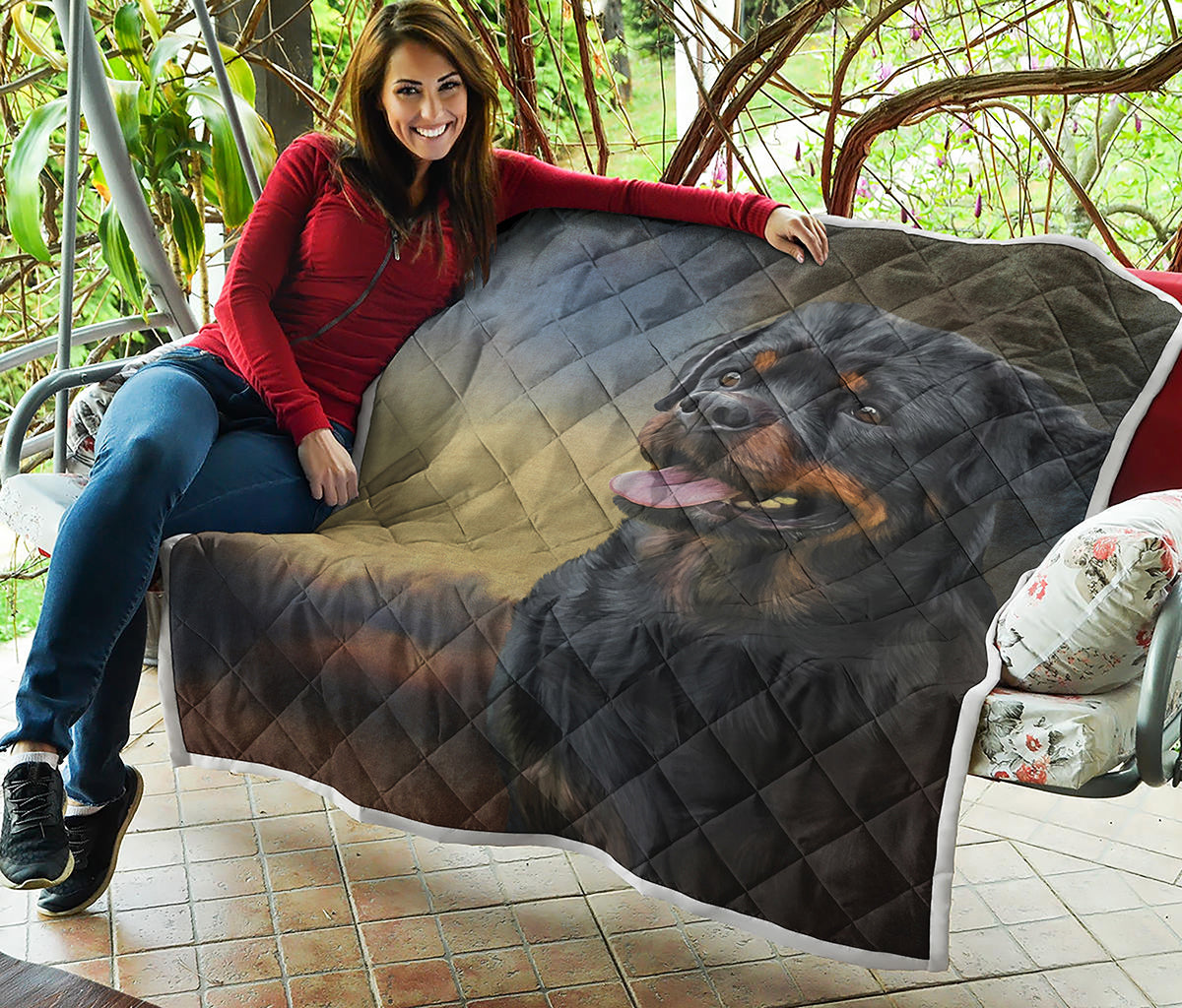 Vintage Rottweiler Portrait Print Quilt