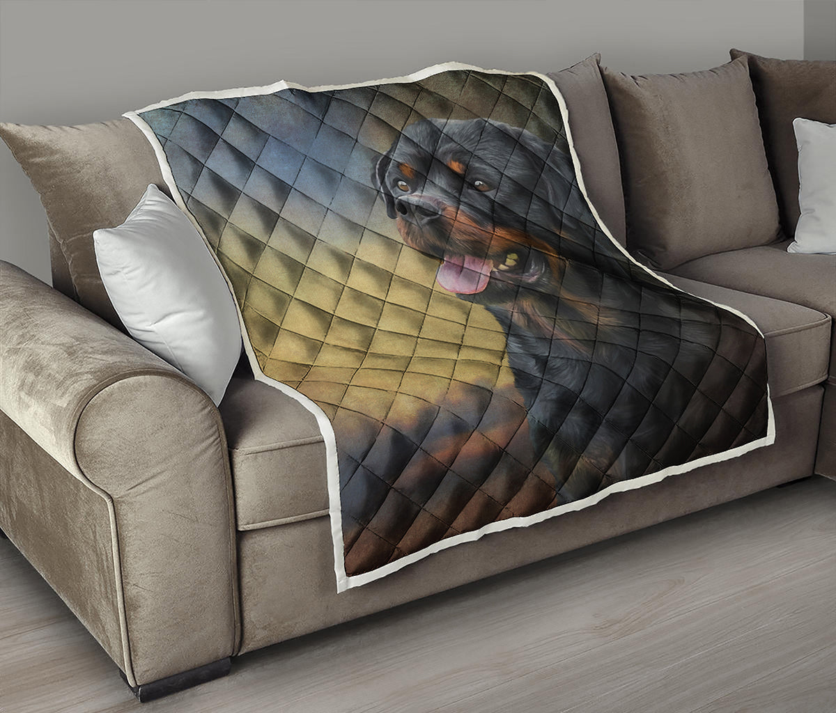 Vintage Rottweiler Portrait Print Quilt
