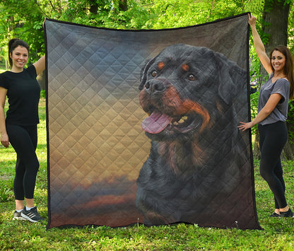 Vintage Rottweiler Portrait Print Quilt