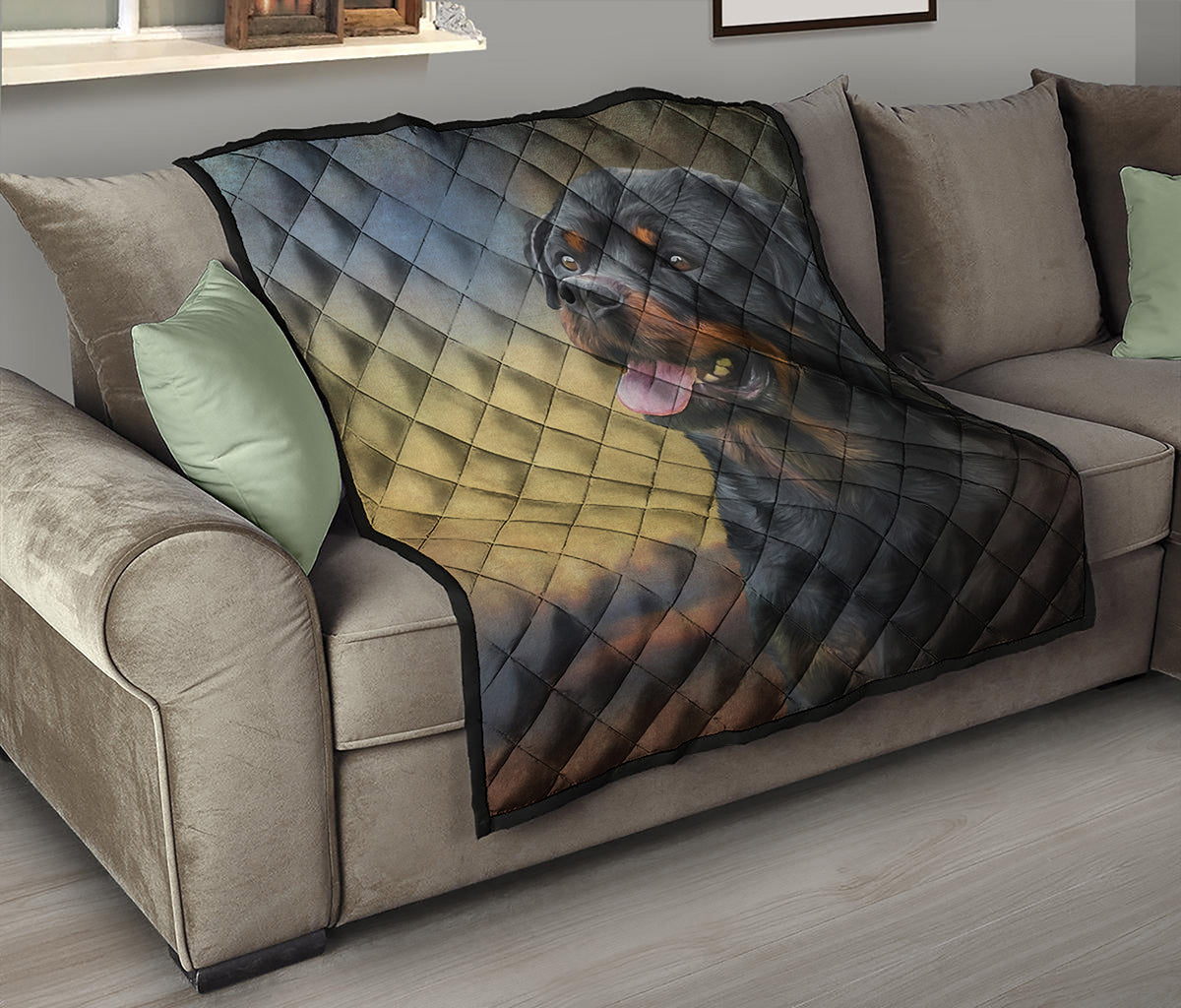 Vintage Rottweiler Portrait Print Quilt