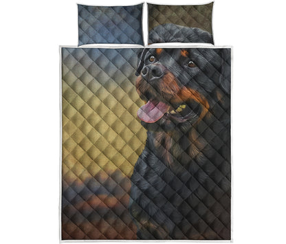 Vintage Rottweiler Portrait Print Quilt Bed Set