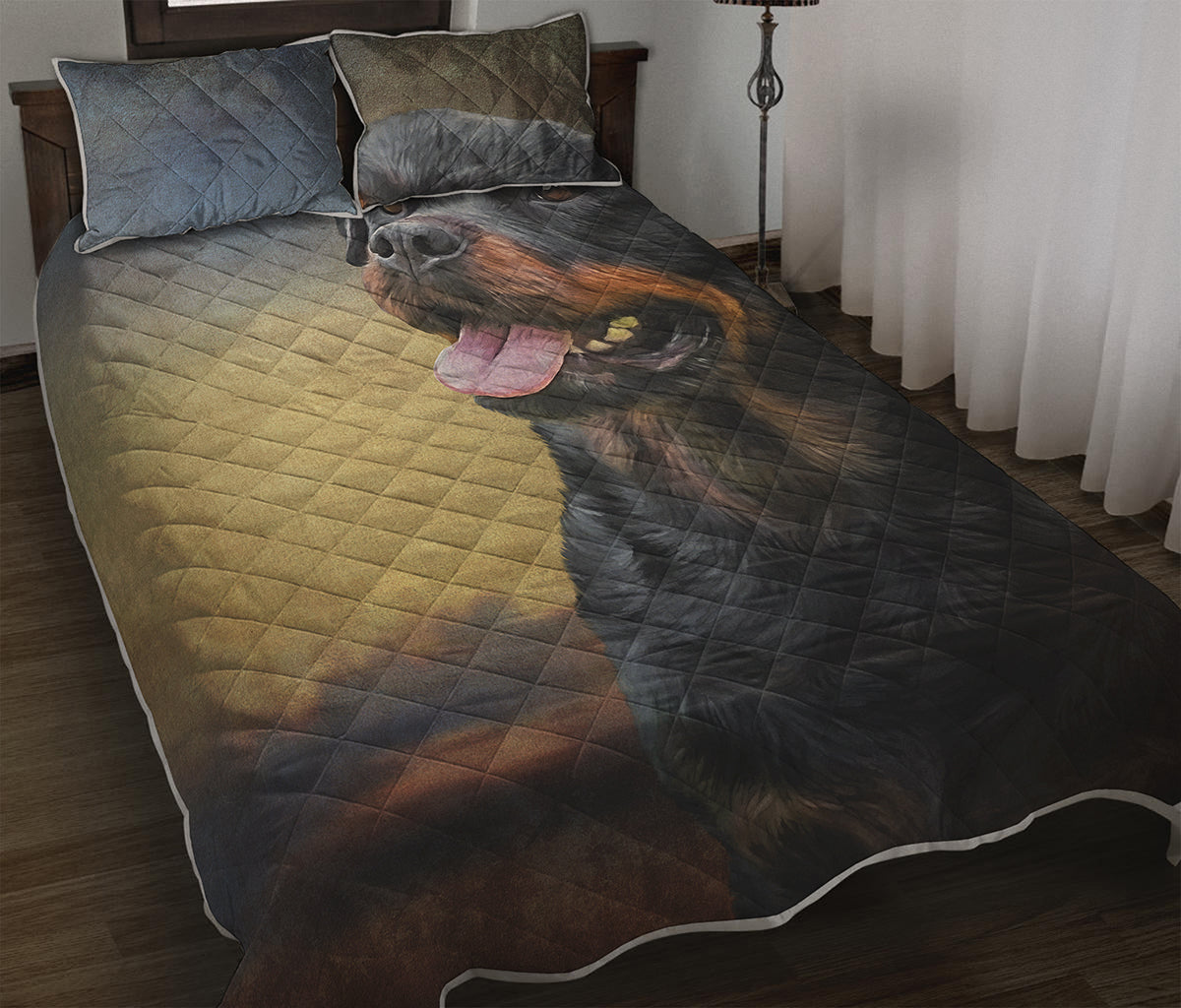 Vintage Rottweiler Portrait Print Quilt Bed Set