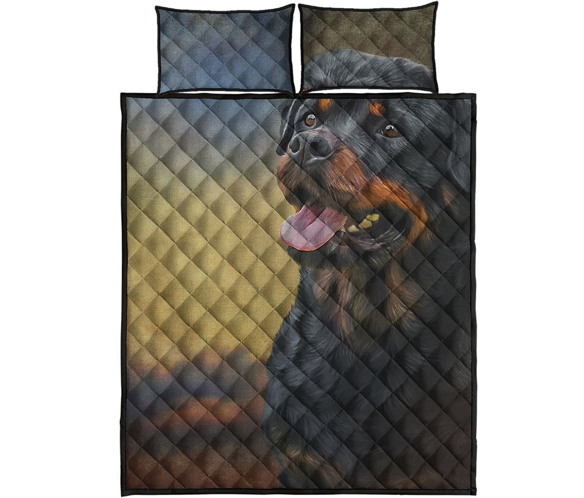 Vintage Rottweiler Portrait Print Quilt Bed Set