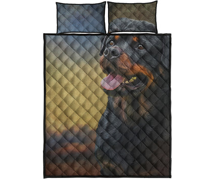 Vintage Rottweiler Portrait Print Quilt Bed Set