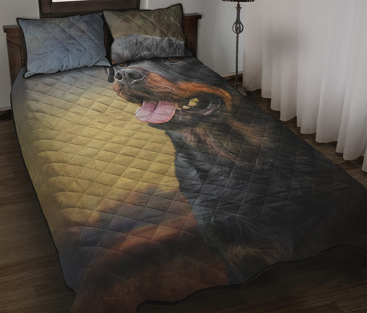Vintage Rottweiler Portrait Print Quilt Bed Set