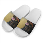 Vintage Rottweiler Portrait Print White Slide Sandals