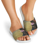 Vintage Rottweiler Portrait Print White Slide Sandals
