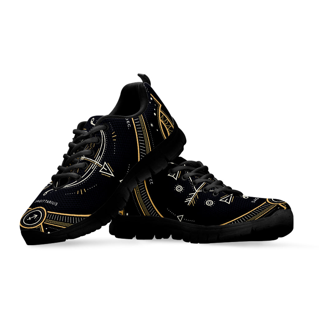 Vintage Sagittarius Zodiac Sign Print Black Sneakers
