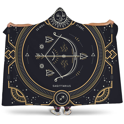 Vintage Sagittarius Zodiac Sign Print Hooded Blanket