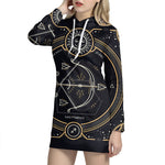 Vintage Sagittarius Zodiac Sign Print Pullover Hoodie Dress