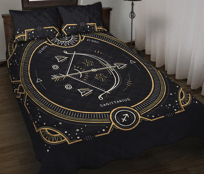 Vintage Sagittarius Zodiac Sign Print Quilt Bed Set