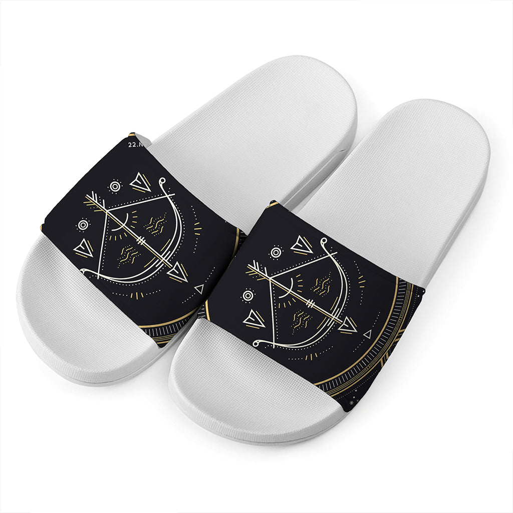 Vintage Sagittarius Zodiac Sign Print White Slide Sandals