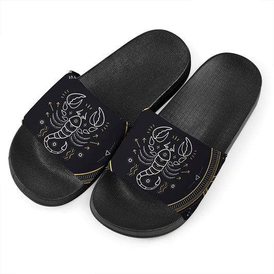 Vintage Scorpio Zodiac Sign Print Black Slide Sandals