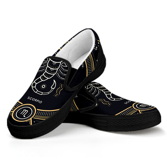 Vintage Scorpio Zodiac Sign Print Black Slip On Shoes