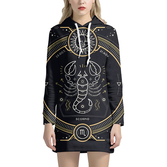 Vintage Scorpio Zodiac Sign Print Pullover Hoodie Dress
