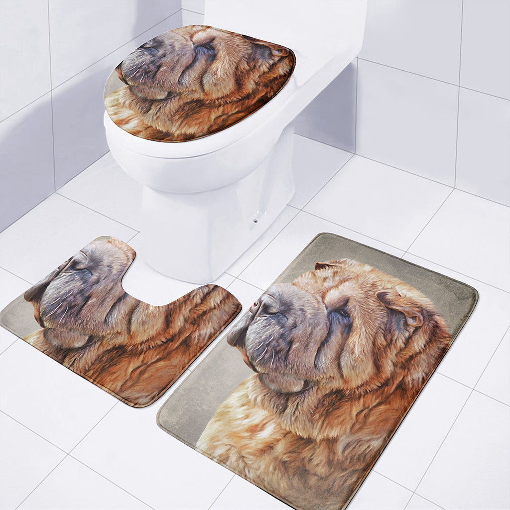 Vintage Shar Pei Print 3 Piece Bath Mat Set