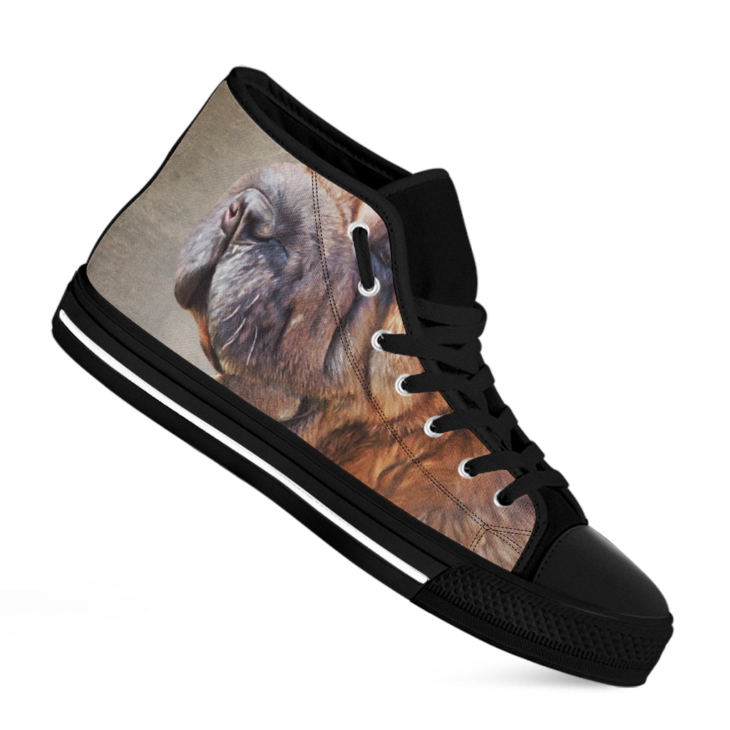 Vintage Shar Pei Print Black High Top Shoes