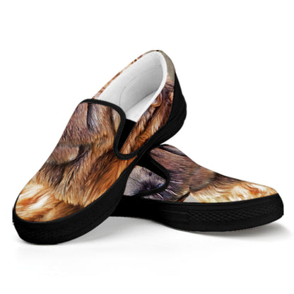 Vintage Shar Pei Print Black Slip On Shoes
