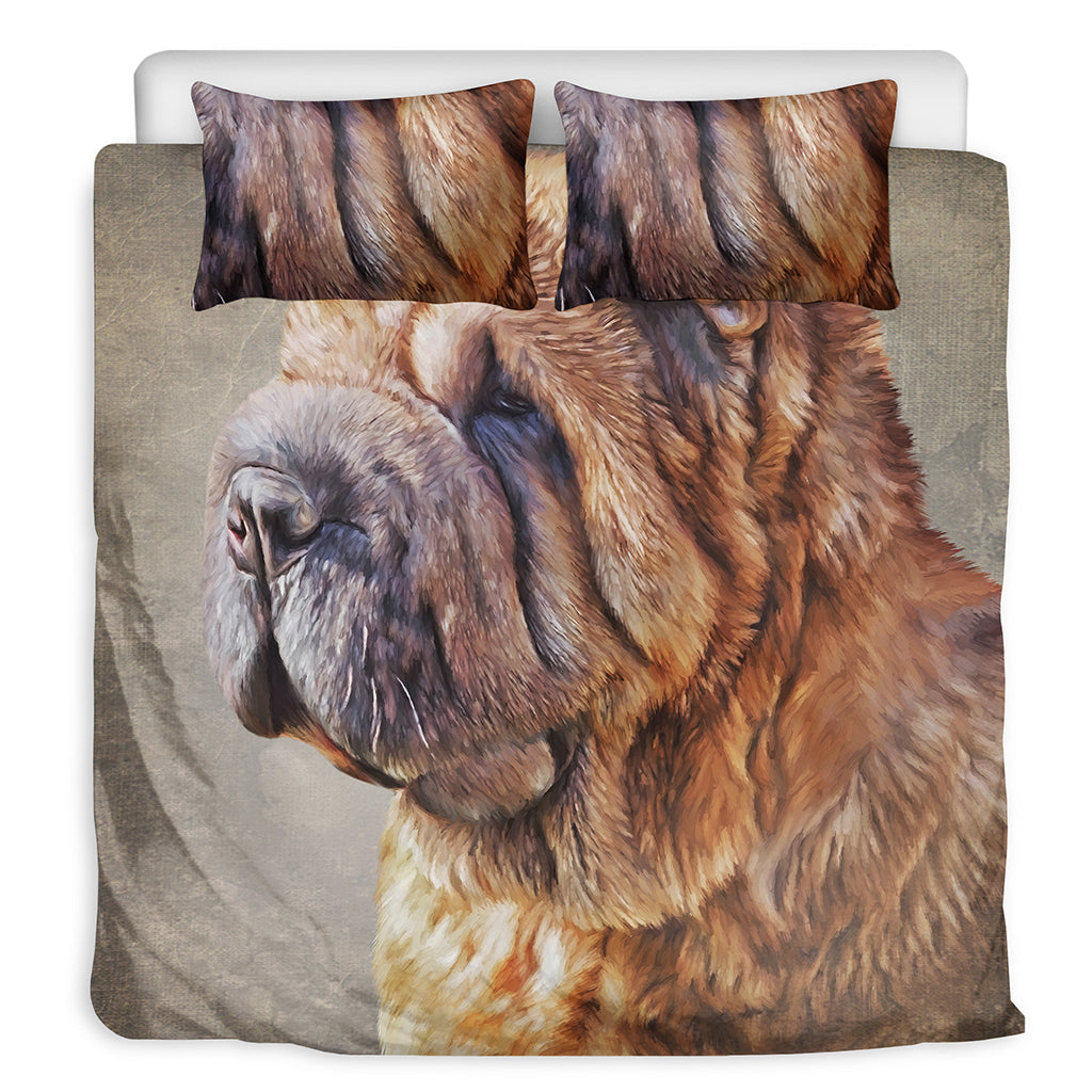 Vintage Shar Pei Print Duvet Cover Bedding Set