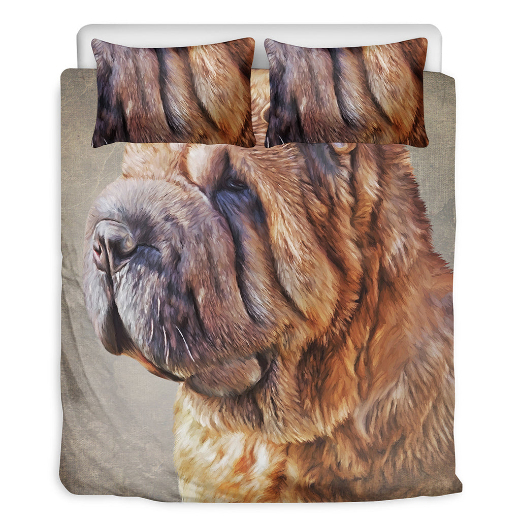 Vintage Shar Pei Print Duvet Cover Bedding Set