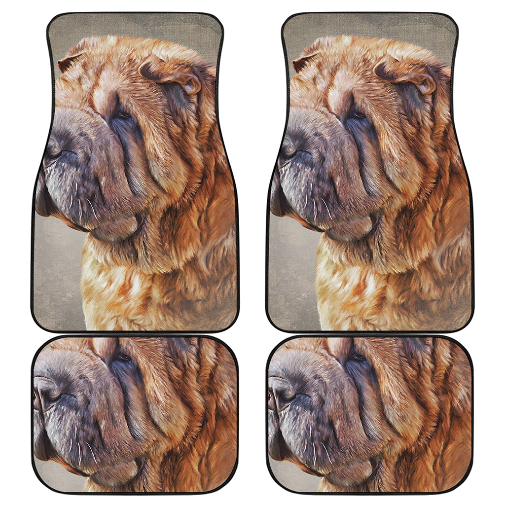 Vintage Shar Pei Print Front and Back Car Floor Mats
