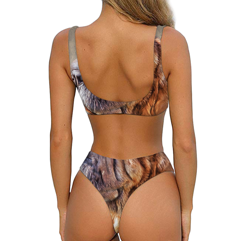 Vintage Shar Pei Print Front Bow Tie Bikini