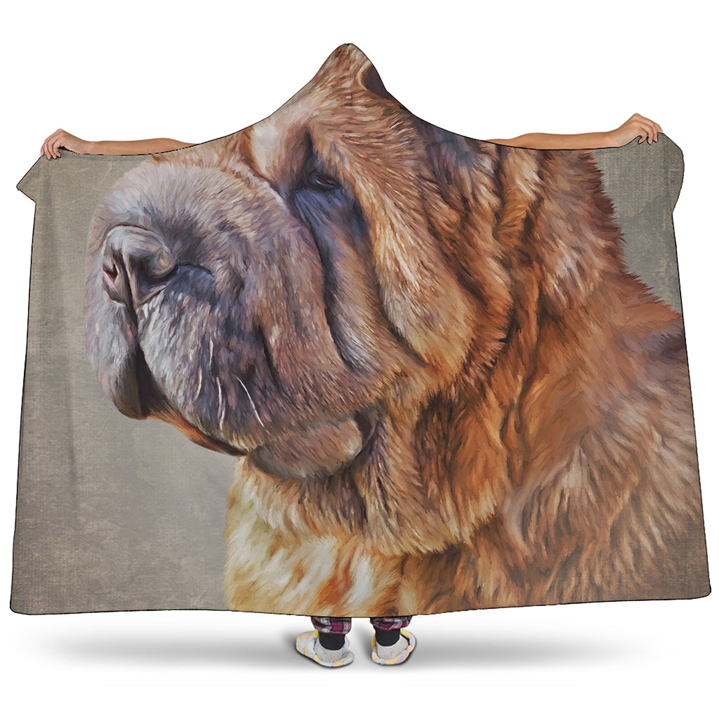 Vintage Shar Pei Print Hooded Blanket