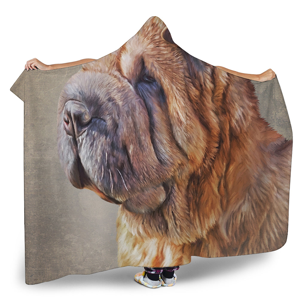 Vintage Shar Pei Print Hooded Blanket