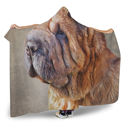 Vintage Shar Pei Print Hooded Blanket