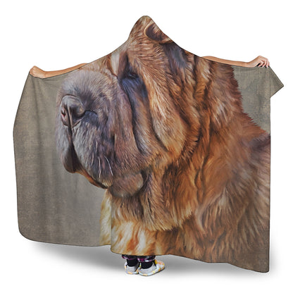 Vintage Shar Pei Print Hooded Blanket