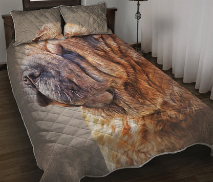 Vintage Shar Pei Print Quilt Bed Set