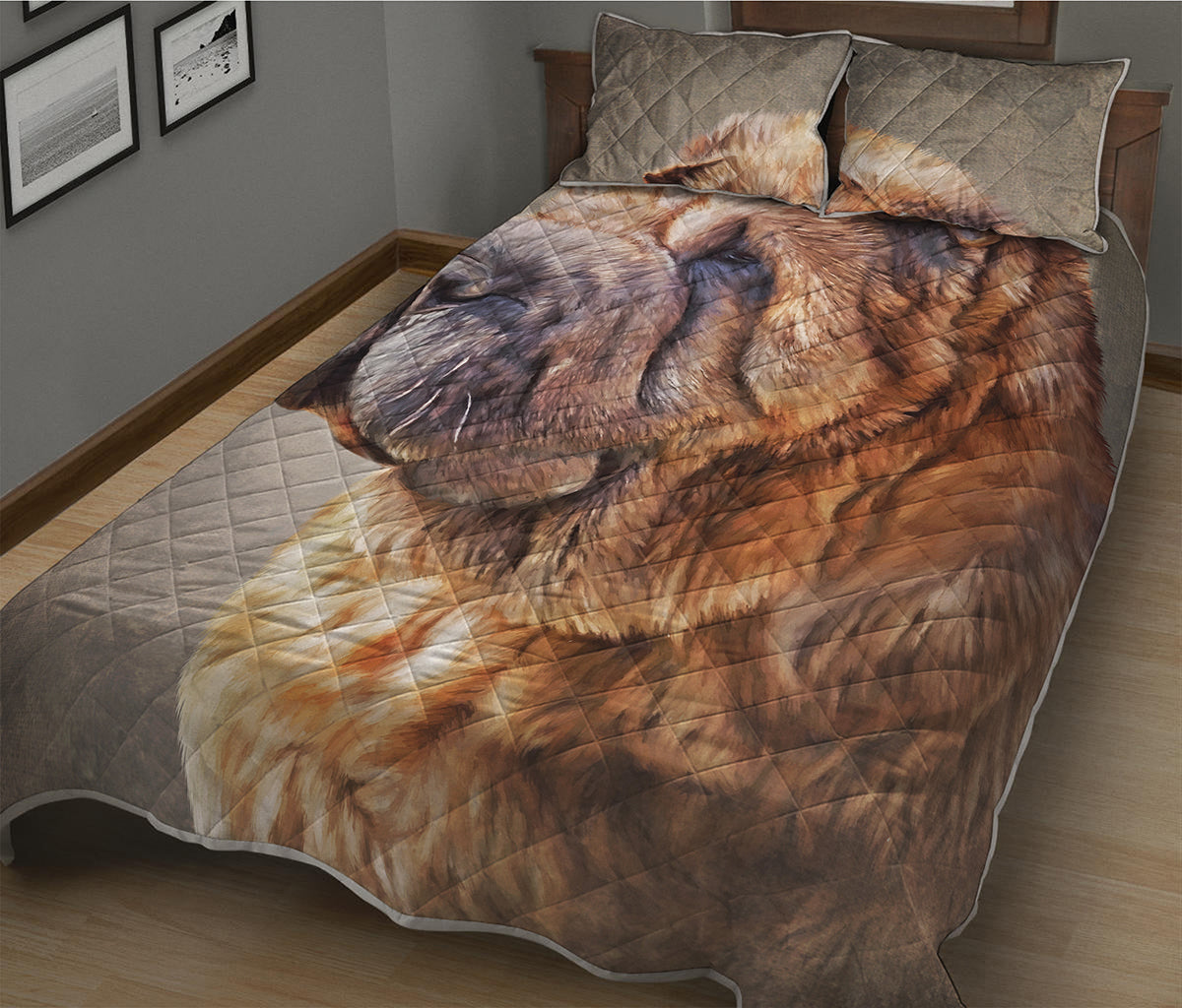 Vintage Shar Pei Print Quilt Bed Set