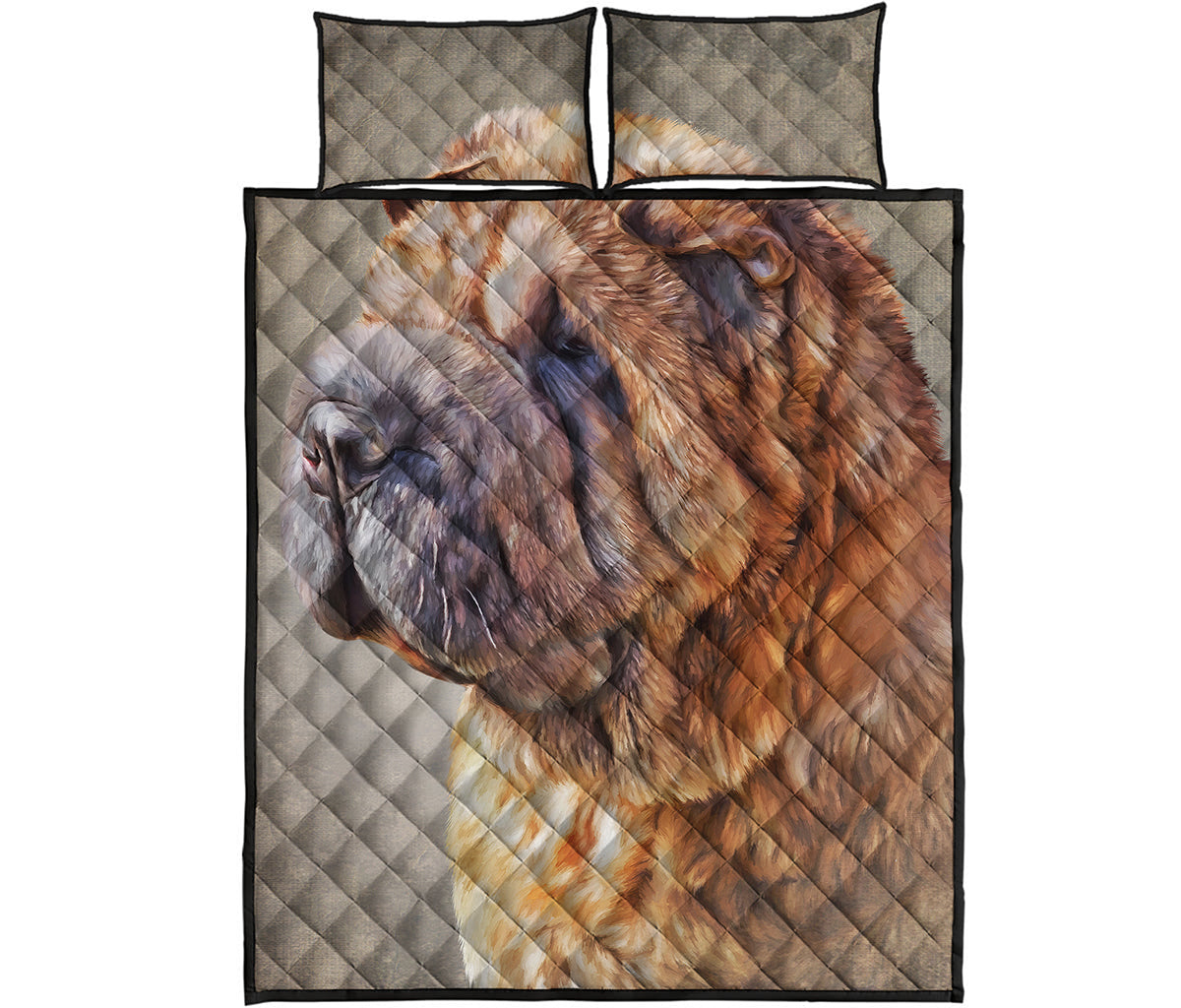Vintage Shar Pei Print Quilt Bed Set